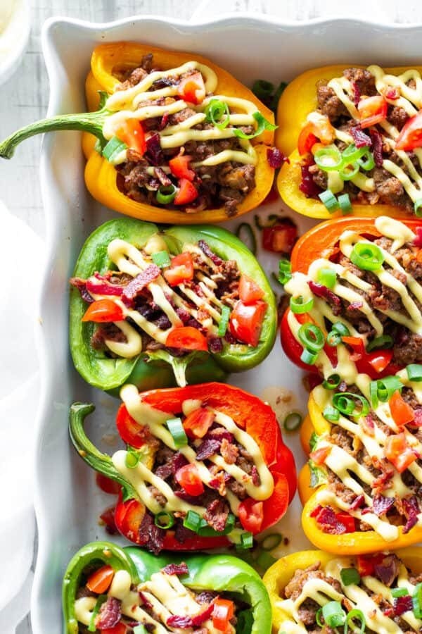 Bacon Cheeseburger Stuffed Peppers {Paleo, Whole30}